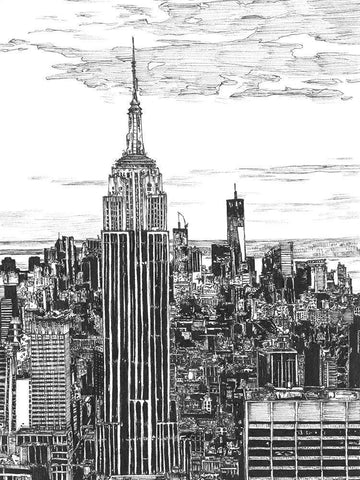 BandW Us Cityscape-NYC Black Ornate Wood Framed Art Print with Double Matting by Wang, Melissa