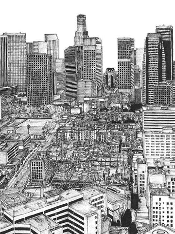 BandW Us Cityscape-Los Angeles Black Ornate Wood Framed Art Print with Double Matting by Wang, Melissa