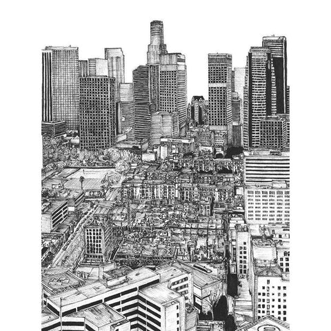 BandW Us Cityscape-Los Angeles Gold Ornate Wood Framed Art Print with Double Matting by Wang, Melissa