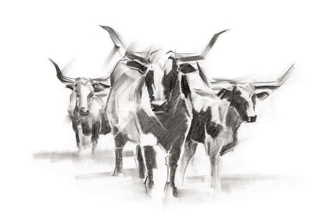 Contemporary Cattle I White Modern Wood Framed Art Print with Double Matting by Harper, Ethan