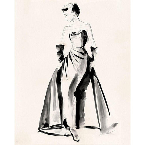 Vintage Costume Sketch I White Modern Wood Framed Art Print by Parker, Jennifer Paxton