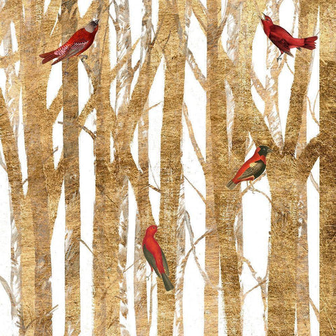 Red Bird Christmas II White Modern Wood Framed Art Print by Studio W