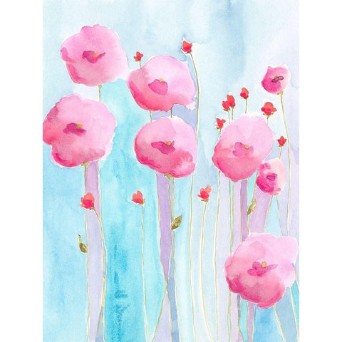 Pink Florets II Black Modern Wood Framed Art Print with Double Matting by Moore, Regina