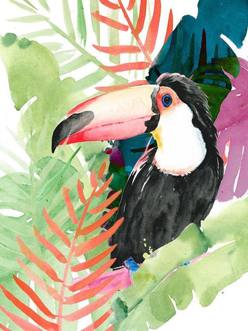 Toucan Palms I White Modern Wood Framed Art Print with Double Matting by Parker, Jennifer Paxton