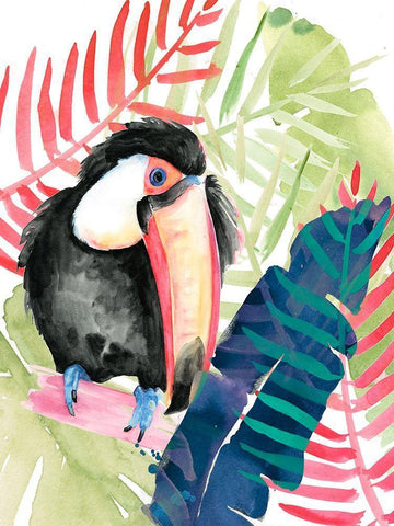 Toucan Palms II White Modern Wood Framed Art Print with Double Matting by Parker, Jennifer Paxton