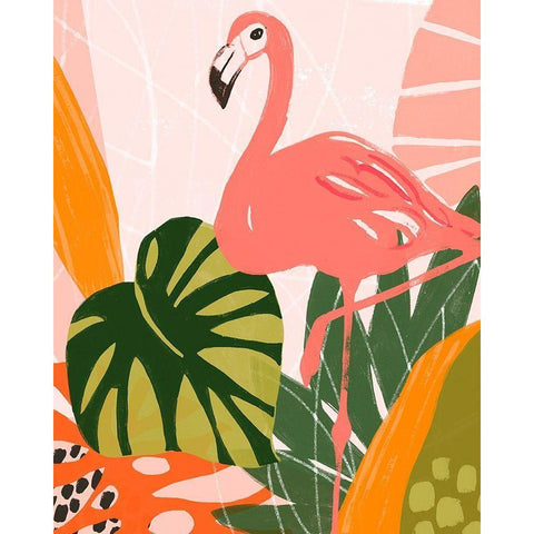 Jungle Flamingo I Gold Ornate Wood Framed Art Print with Double Matting by Vess, June Erica