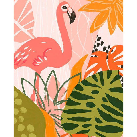 Jungle Flamingo II Black Modern Wood Framed Art Print by Vess, June Erica