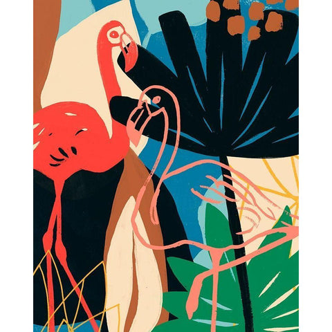 Funky Flamingo I Black Modern Wood Framed Art Print with Double Matting by Vess, June Erica