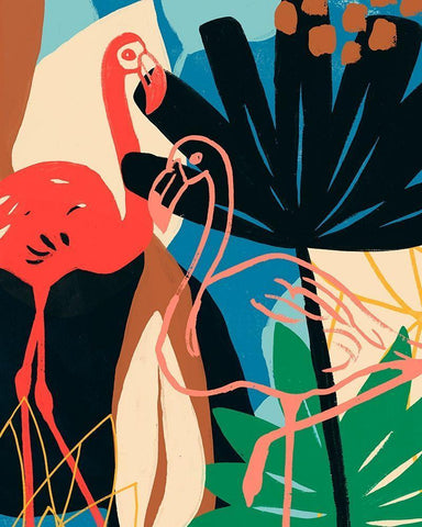 Funky Flamingo I Black Ornate Wood Framed Art Print with Double Matting by Vess, June Erica