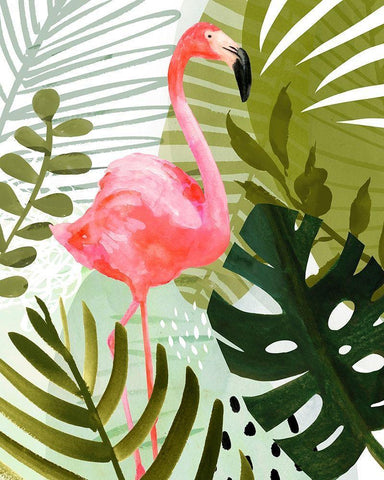 Flamingo Forest II White Modern Wood Framed Art Print with Double Matting by Borges, Victoria