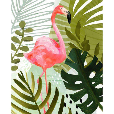 Flamingo Forest II Black Modern Wood Framed Art Print with Double Matting by Borges, Victoria