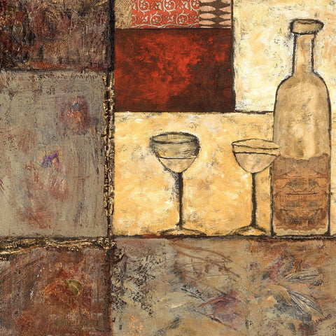 Wine for Two I Black Ornate Wood Framed Art Print with Double Matting by Franklin, Elizabeth