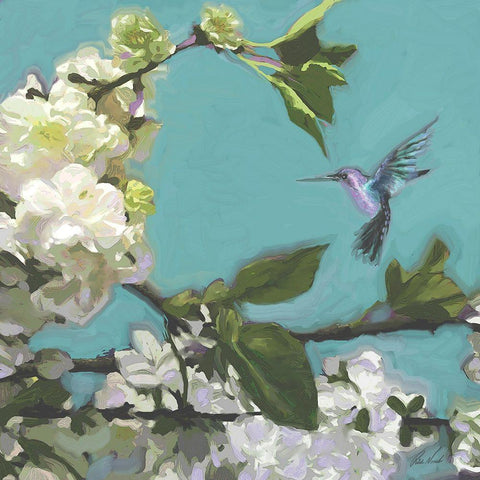 Hummingbird Florals I Black Modern Wood Framed Art Print with Double Matting by Novak, Rick