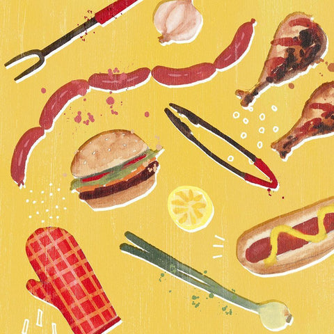 Throw it on the Grill III Black Ornate Wood Framed Art Print with Double Matting by Borges, Victoria