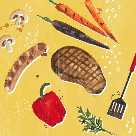 Throw it on the Grill IV Black Ornate Wood Framed Art Print with Double Matting by Borges, Victoria