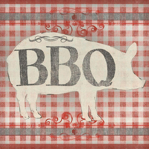 Gingham BBQ I Black Modern Wood Framed Art Print with Double Matting by Vess, June Erica