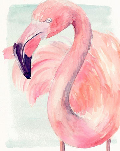 Pastel Flamingo I White Modern Wood Framed Art Print with Double Matting by Parker, Jennifer Paxton