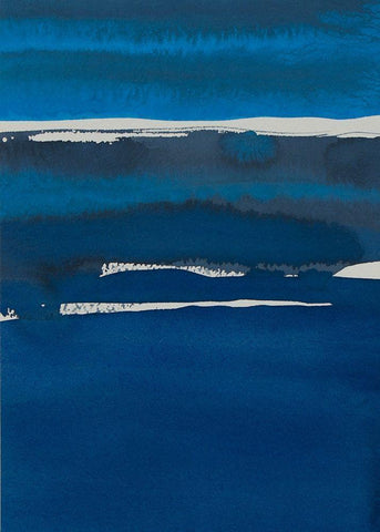 Sapphire Horizon I White Modern Wood Framed Art Print with Double Matting by Delamater, Rob