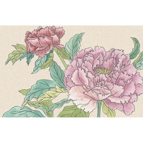 Peony Blooms I Gold Ornate Wood Framed Art Print with Double Matting by Wang, Melissa