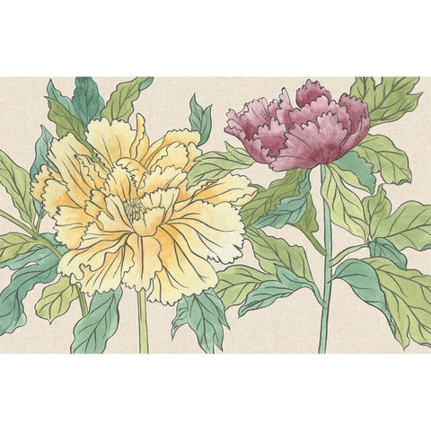 Peony Blooms II Gold Ornate Wood Framed Art Print with Double Matting by Wang, Melissa