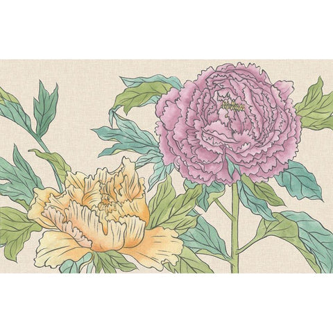 Peony Blooms III Gold Ornate Wood Framed Art Print with Double Matting by Wang, Melissa