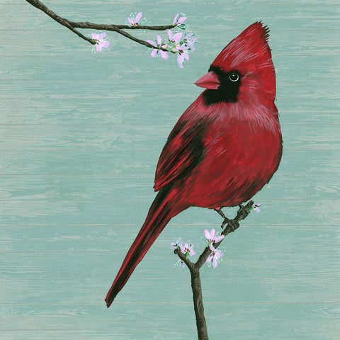 Bird and Blossoms II Black Modern Wood Framed Art Print by Wang, Melissa