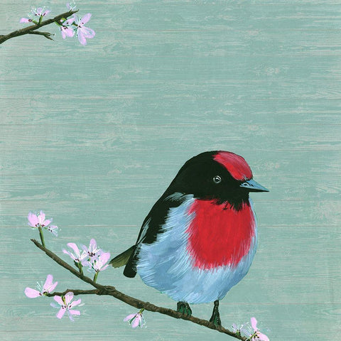 Bird and Blossoms IV Black Modern Wood Framed Art Print with Double Matting by Wang, Melissa