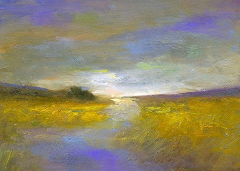 Mustard Fields at Dusk White Modern Wood Framed Art Print with Double Matting by Finch, Sheila