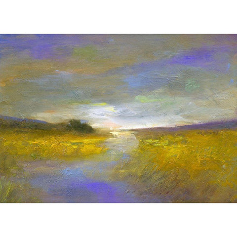 Mustard Fields at Dusk Gold Ornate Wood Framed Art Print with Double Matting by Finch, Sheila