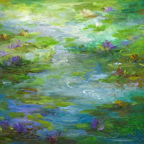 Water Lily Pond #1 Black Ornate Wood Framed Art Print with Double Matting by Finch, Shiela