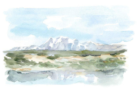 Mountain Watercolor II White Modern Wood Framed Art Print with Double Matting by Harper, Ethan