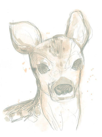 Deer Cameo I White Modern Wood Framed Art Print with Double Matting by Vess, June Erica