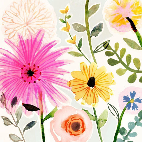 Floral Pop I Gold Ornate Wood Framed Art Print with Double Matting by Borges, Victoria