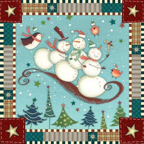 Sledding Snowmen I Black Modern Wood Framed Art Print by Eisner, Viv