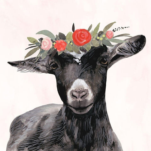 Garden Goat III Black Modern Wood Framed Art Print by Borges, Victoria