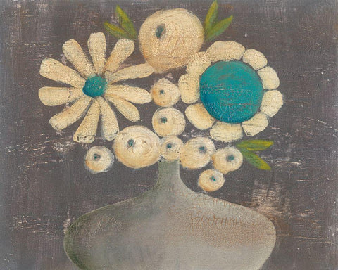 Crackled Bouquet I White Modern Wood Framed Art Print with Double Matting by Moore, Regina