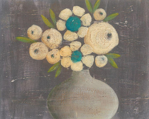 Crackled Bouquet II White Modern Wood Framed Art Print with Double Matting by Moore, Regina
