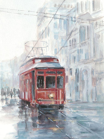 Watercolor Streetcar Study II White Modern Wood Framed Art Print with Double Matting by Harper, Ethan