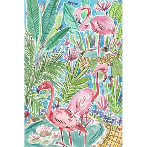 Flamingo Paradise I White Modern Wood Framed Art Print by Wang, Melissa