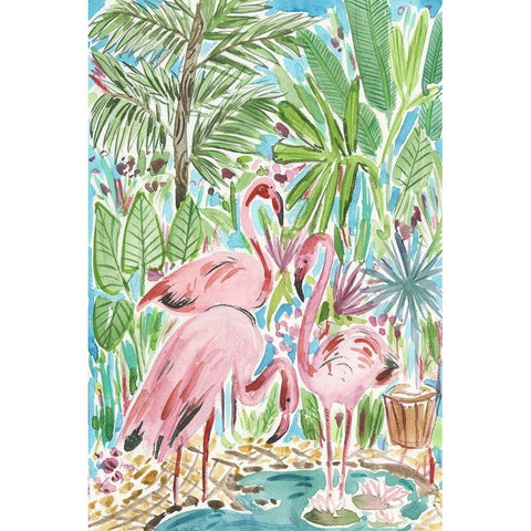 Flamingo Paradise II Black Modern Wood Framed Art Print by Wang, Melissa