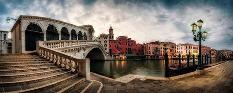 Rialto - Grand Canal Panorama White Modern Wood Framed Art Print with Double Matting by Head, Danny