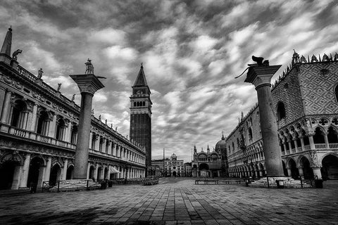 BandW San Marco White Modern Wood Framed Art Print with Double Matting by Head, Danny