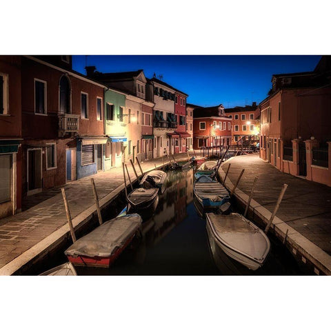 Burano Street Lights II Black Modern Wood Framed Art Print with Double Matting by Head, Danny