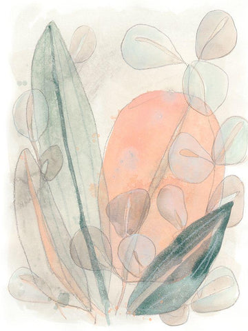 Leaf Scatter I White Modern Wood Framed Art Print with Double Matting by Vess, June Erica