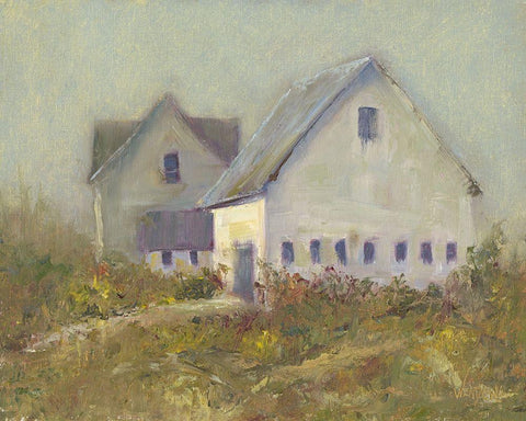 White Barn I Black Ornate Wood Framed Art Print with Double Matting by Wendling, Marilyn