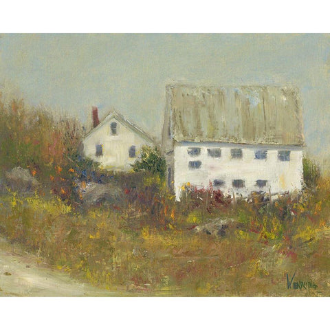 White Barn II Gold Ornate Wood Framed Art Print with Double Matting by Wendling, Marilyn