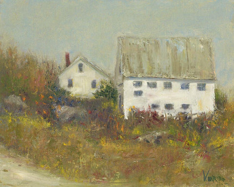 White Barn II Black Ornate Wood Framed Art Print with Double Matting by Wendling, Marilyn