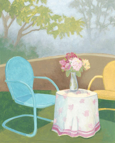 Garden Conversation I White Modern Wood Framed Art Print with Double Matting by Meagher, Megan