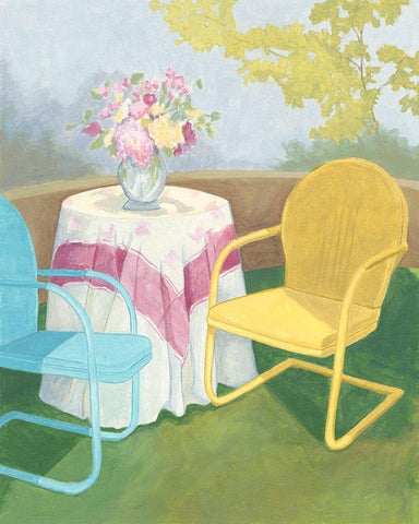 Garden Conversation II White Modern Wood Framed Art Print with Double Matting by Meagher, Megan