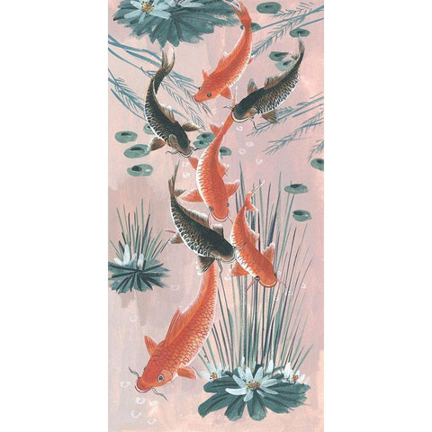 Traditional Koi Pond I Black Modern Wood Framed Art Print with Double Matting by Wang, Melissa
